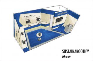 SUSTINABOOTH™ MEETは主にSaaS系の展示会の中でステージでの集客を必要とする展示会用のブースデザイン。イメージは3m×6m（クリックすると拡大します）
