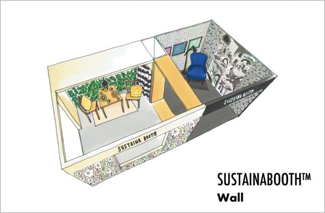 展示会木工パッケージレンタルブース：SUSTAINABOOTH™ WALLは壁量を必要とする壁装材、建材などの展示会に向いたデザイン。イメージは3m×6m。（クリックすると拡大します）